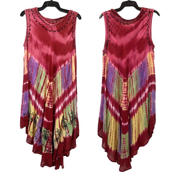 90's Y2K Multi Color Tie Dye Gauze Tent Dress | Fits M/L - Picture 4 of 10